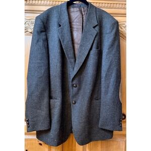 English Manor Men's Tweed Sport Coat Blazer Two Button Brown Wool Size 46L